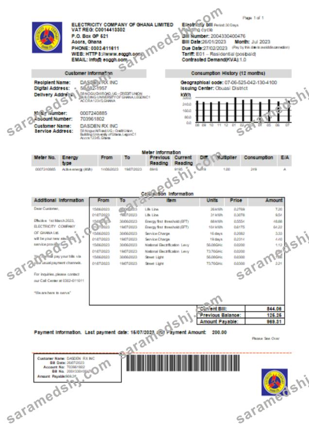 Electricity Company of Ghana Ltd utility business bill,SCR